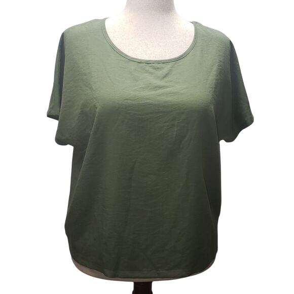 Olive Green Blouse XL Textured Minimalist Fall Top Earthy Neutral Layer - Picture 1 of 9